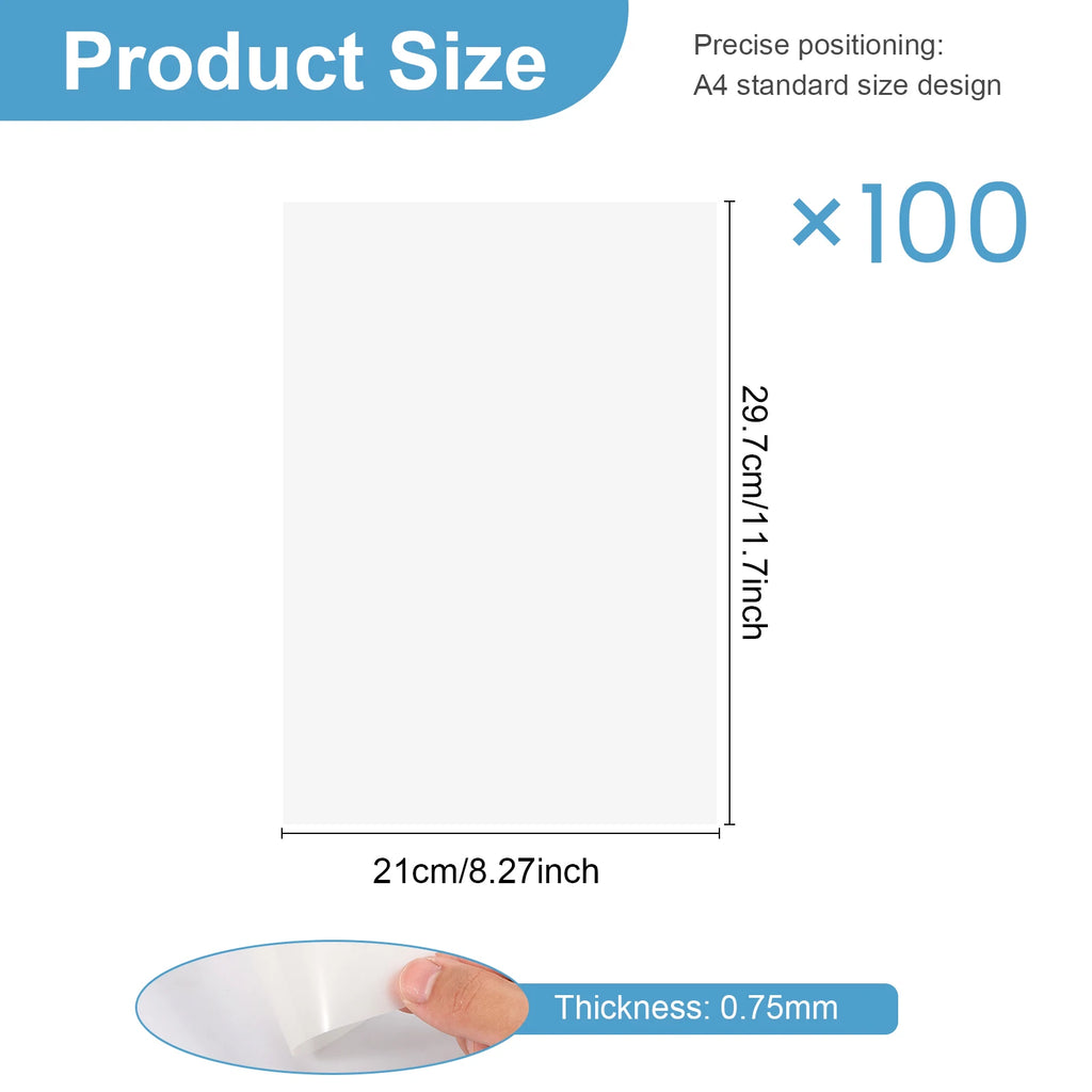 100Pcs DTF Transfer Film A4 Size PET Transfer Paper Printable PET Film Sheets Clear Transfer Sheets Transfer Paper Printer DTF