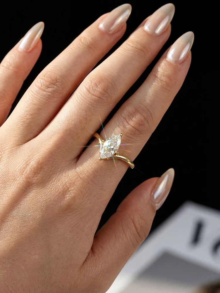 1CT Classical Certified Marquise Moissanite Diamond Ring For Women 925 Sterling Silver High Quality Wedding Jewelry