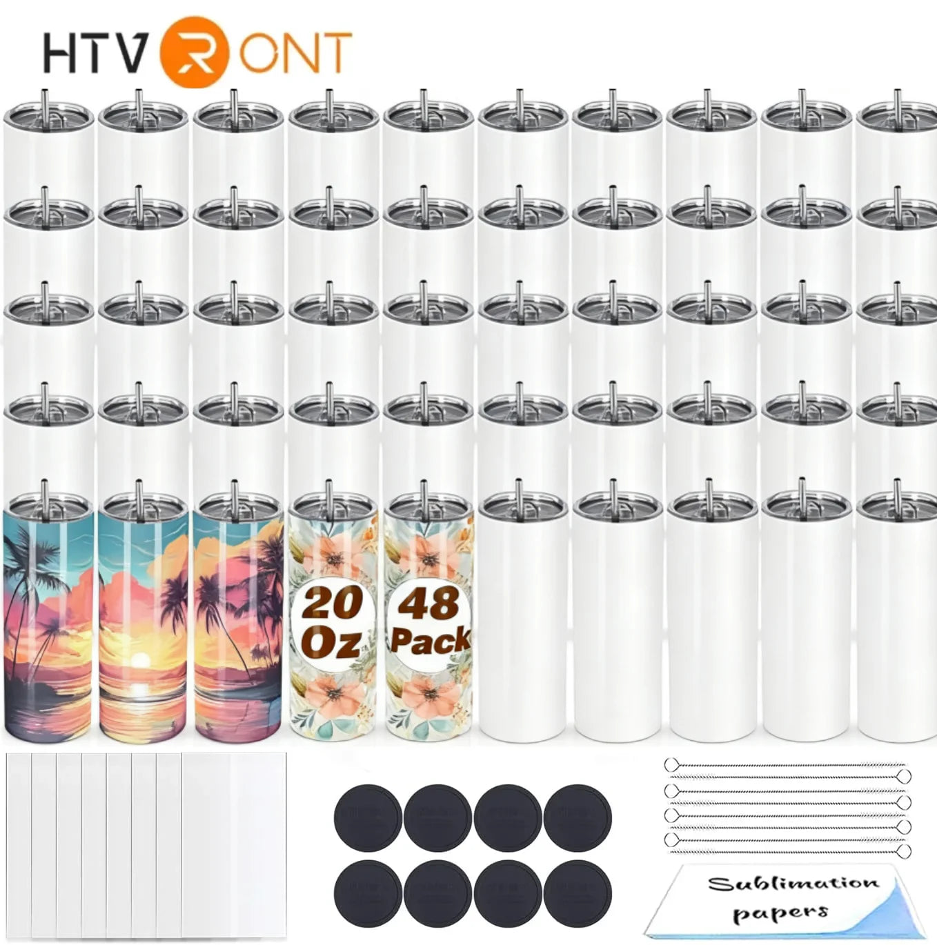 HTVRONT 20oz Sublimation Tumblers Bulk – Skinny Stainless Steel Insulated Cups | 24/48 Pack