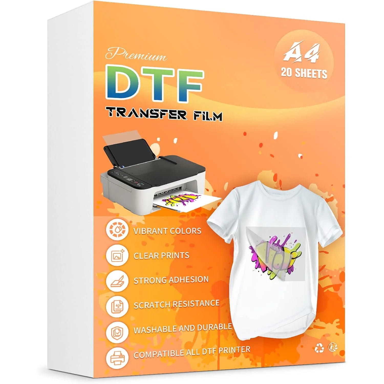 DTF Transfer Film Sheets, Matte Clear Heat Press Film, A4 (8.5" x 11"), 20 Sheets for T-Shirts & Textile Printing