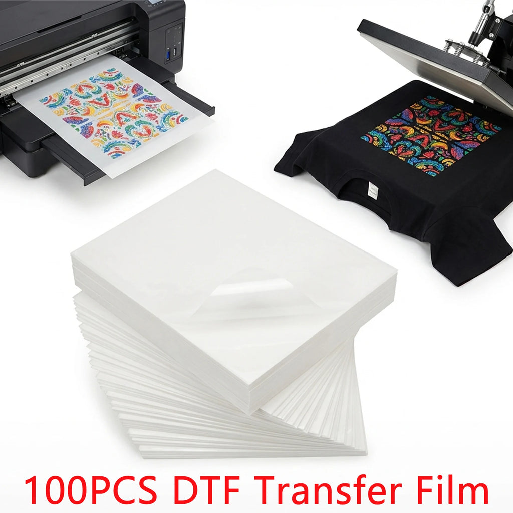 100Pcs DTF Transfer Film A4 Size PET Transfer Paper Printable PET Film Sheets Clear Transfer Sheets Transfer Paper Printer DTF
