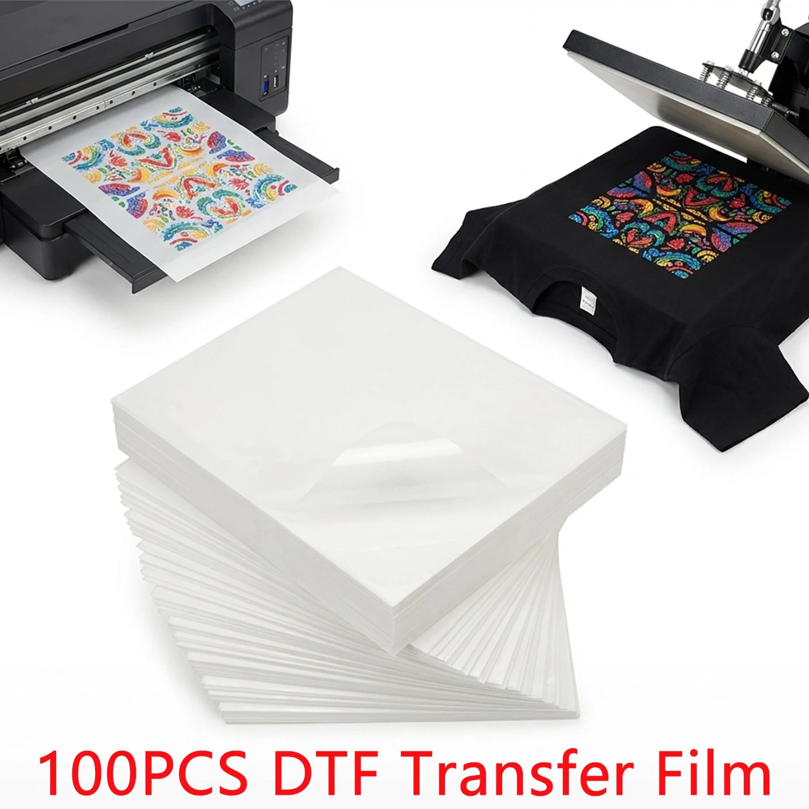100Pcs DTF Transfer Film A4 Size PET Transfer Paper Printable PET Film Sheets Clear Transfer Sheets Transfer Paper Printer DTF