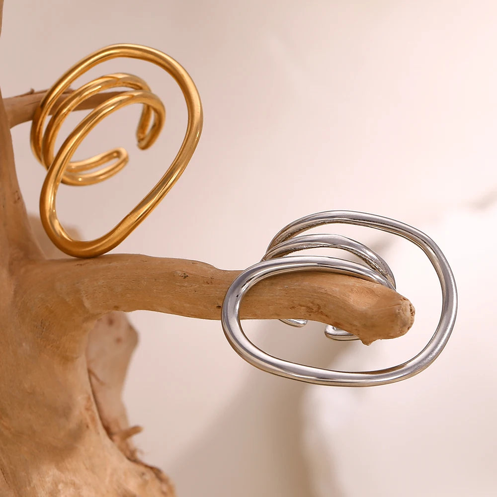 E.B.belle Fashion Distorted Geometric Lines Ring Gold/Silver Color Women Rings Stainless Steel 18K Gold Plated Hypollergenic