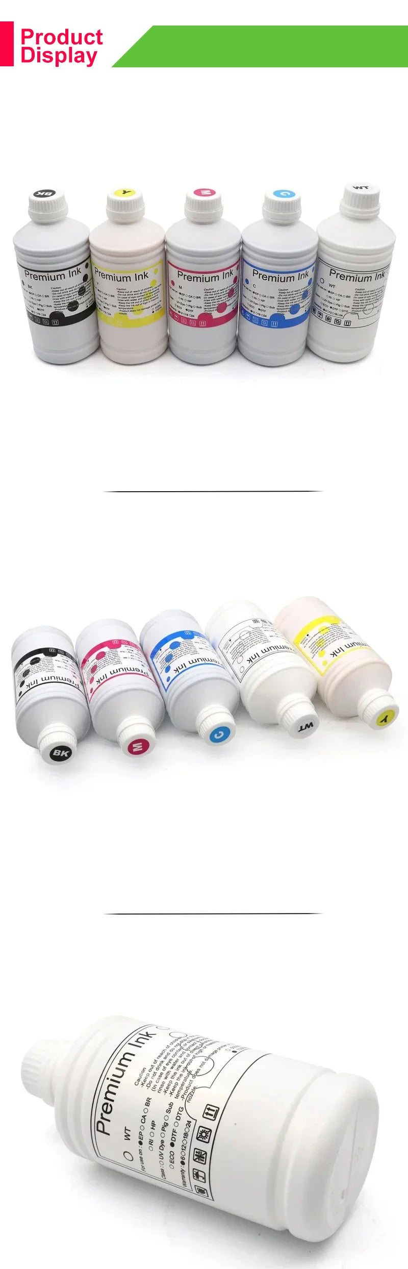 5 Bottle 1000ML DTF ink for direct transfer film for PET film all desktop & large format DTF printer BK C M Y WH Color availble