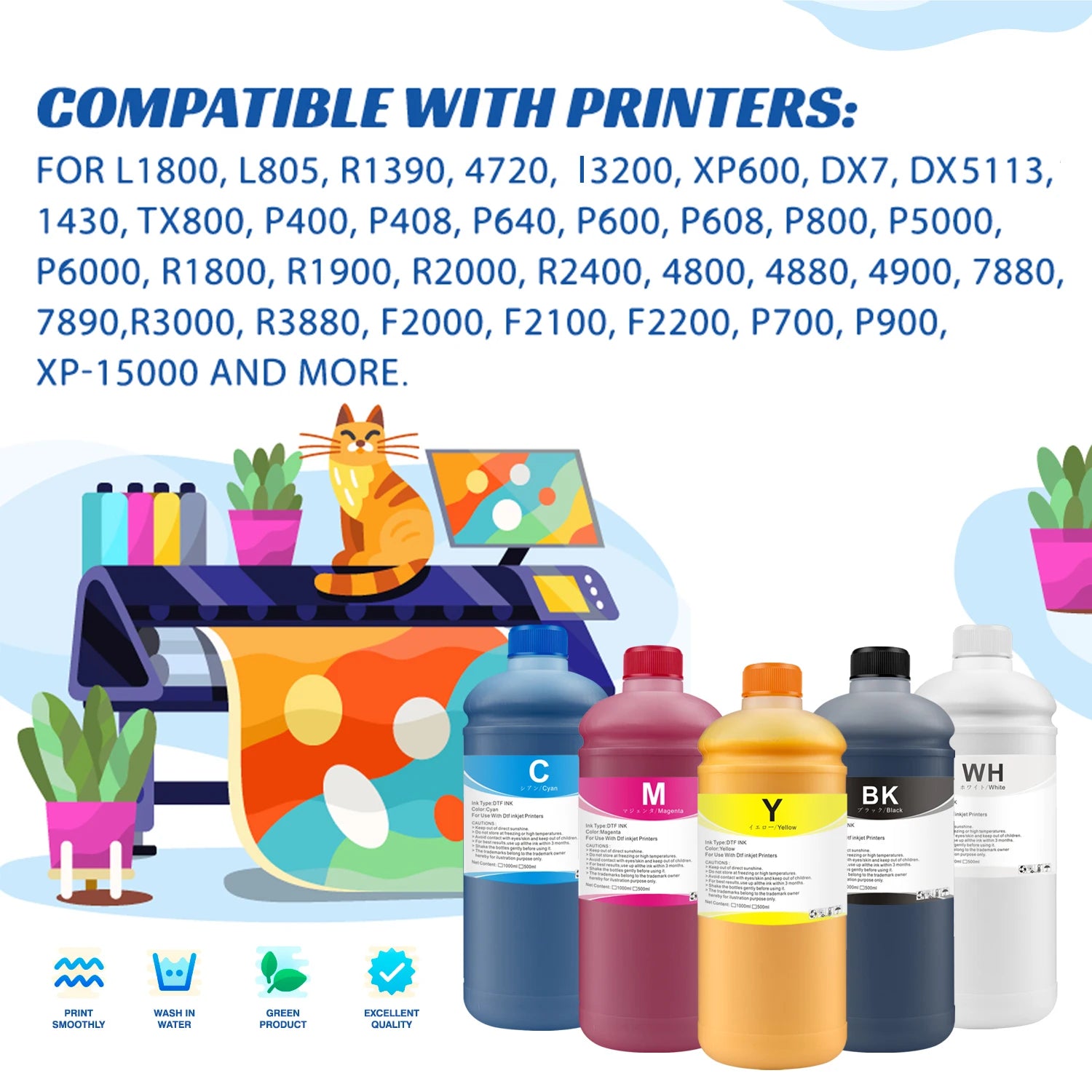 DTF Ink 1000ml – Compatible with Epson L1800, XP600, i3200 & All DTF Printers