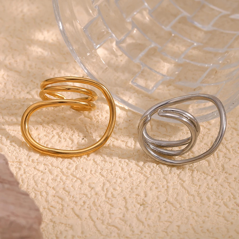 E.B.belle Fashion Distorted Geometric Lines Ring Gold/Silver Color Women Rings Stainless Steel 18K Gold Plated Hypollergenic