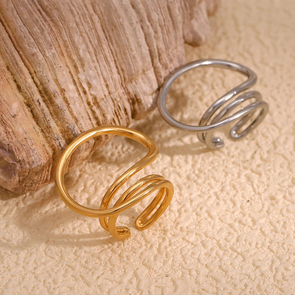 E.B.belle Fashion Distorted Geometric Lines Ring Gold/Silver Color Women Rings Stainless Steel 18K Gold Plated Hypollergenic