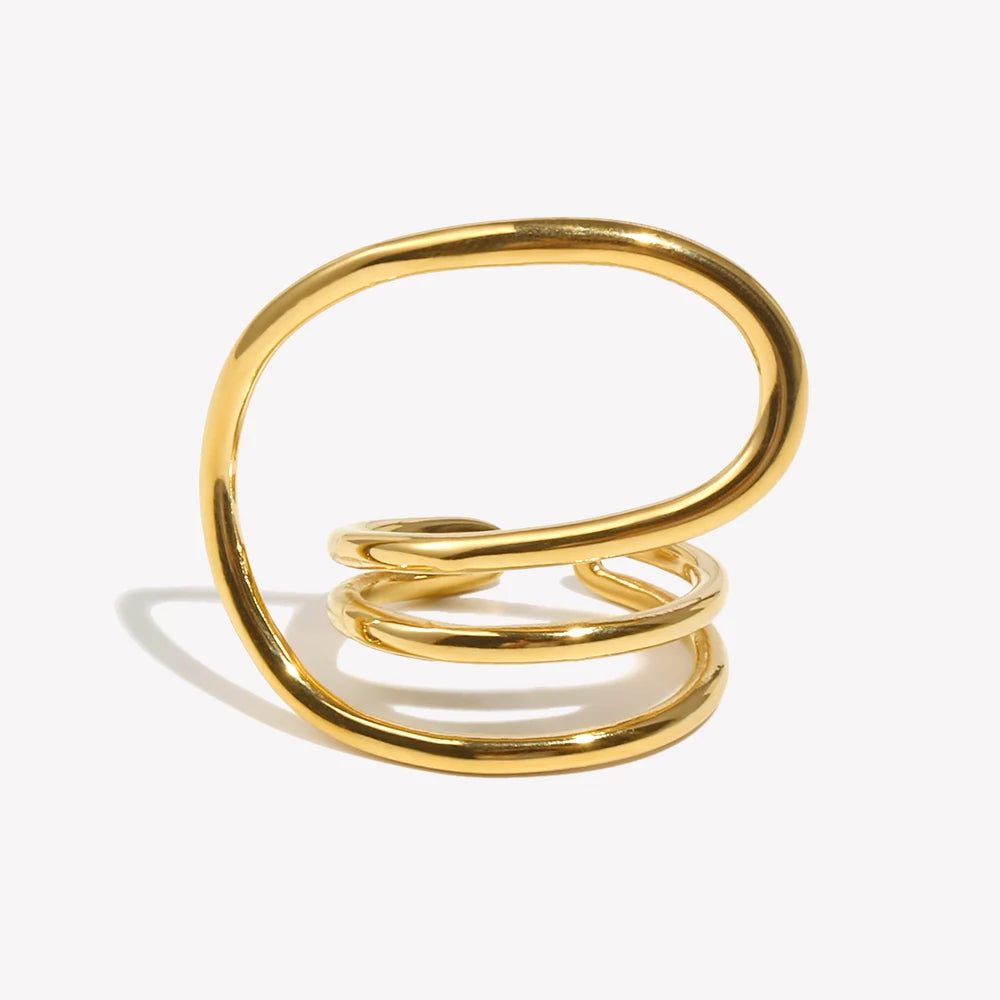 E.B.belle Fashion Distorted Geometric Lines Ring Gold/Silver Color Women Rings Stainless Steel 18K Gold Plated Hypollergenic