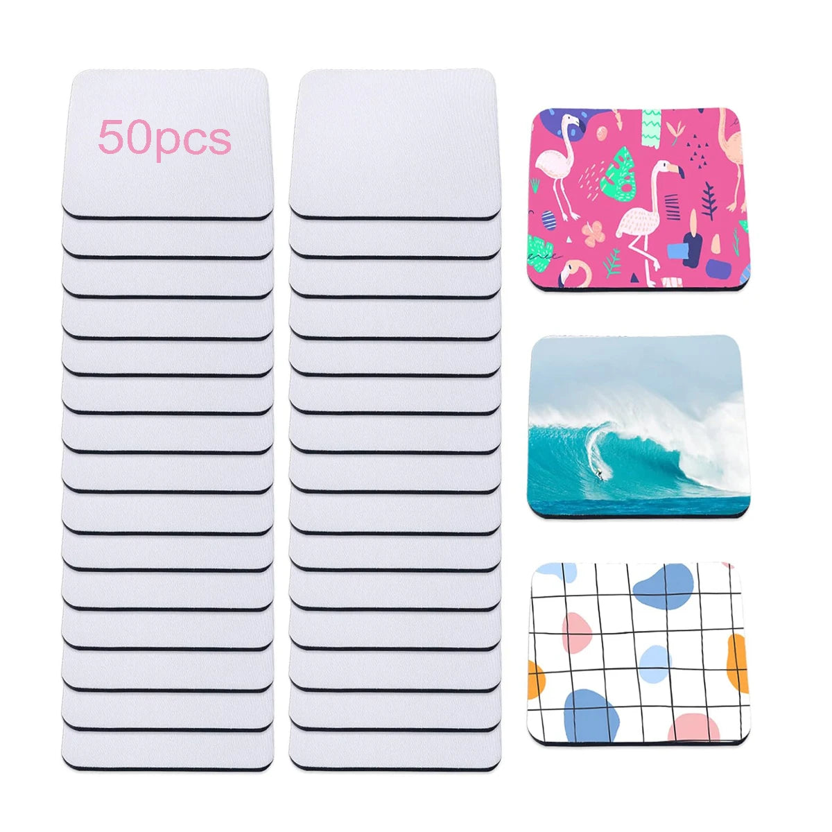 Sublimation Cup Coasters 50-Pack – Square & Round Rubber Mats for Heat Press & DIY Crafts