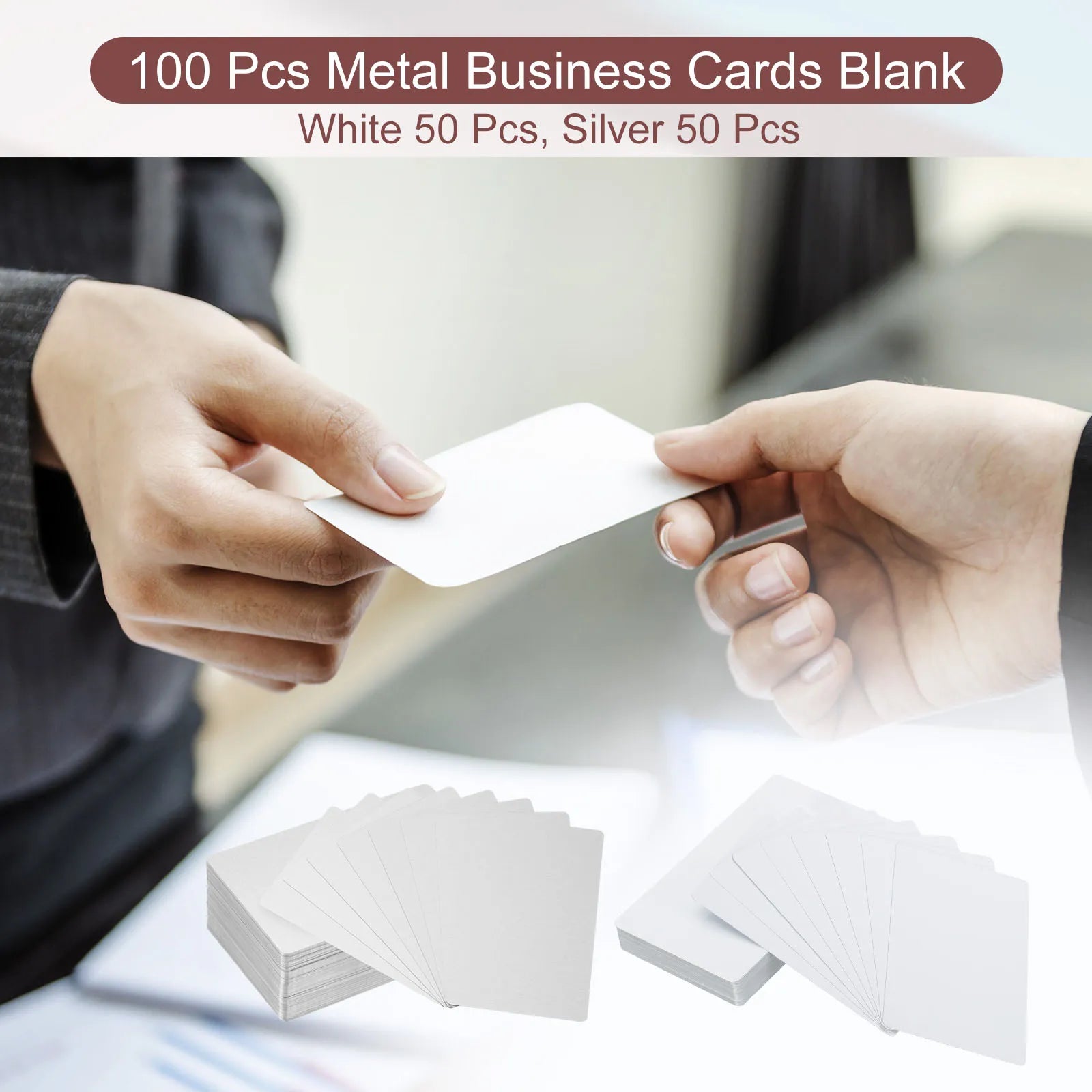 Sublimation Metal Business Cards – Blank Aluminium Printable Name Cards | White & Silver