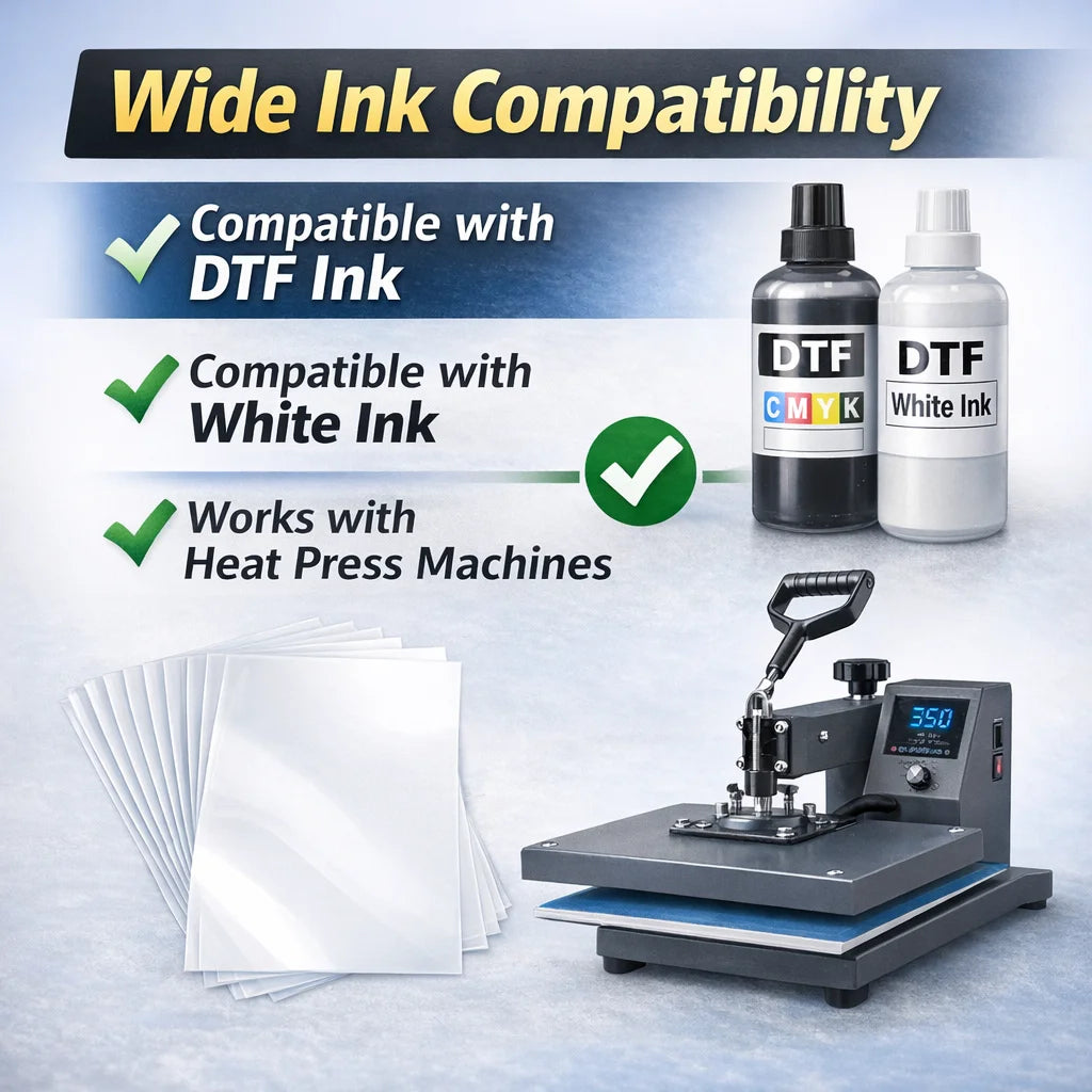 DTF Transfer Film Sheets, Matte Clear Heat Press Film, A4 (8.5" x 11"), 20 Sheets for T-Shirts & Textile Printing