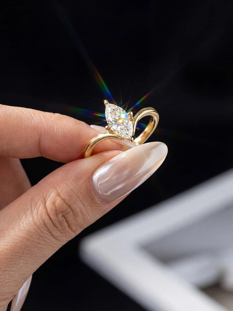1CT Classical Certified Marquise Moissanite Diamond Ring For Women 925 Sterling Silver High Quality Wedding Jewelry