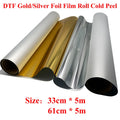 33cm/61cm*5m Gold/Silver DTF Foil Film Roll Cold Peel for T-shirt Heat Press Direct to Film Transfer Printing for DTF White Ink