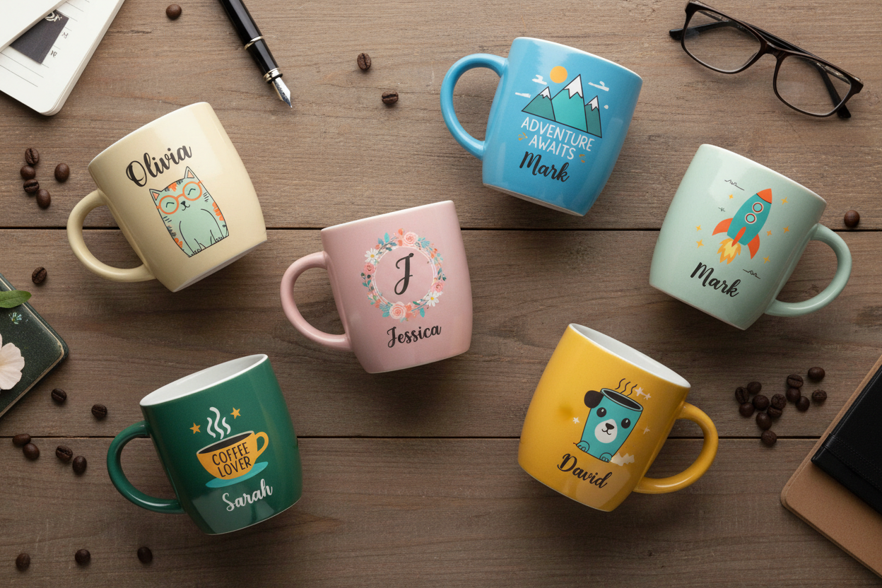 Collection of personalized mugs